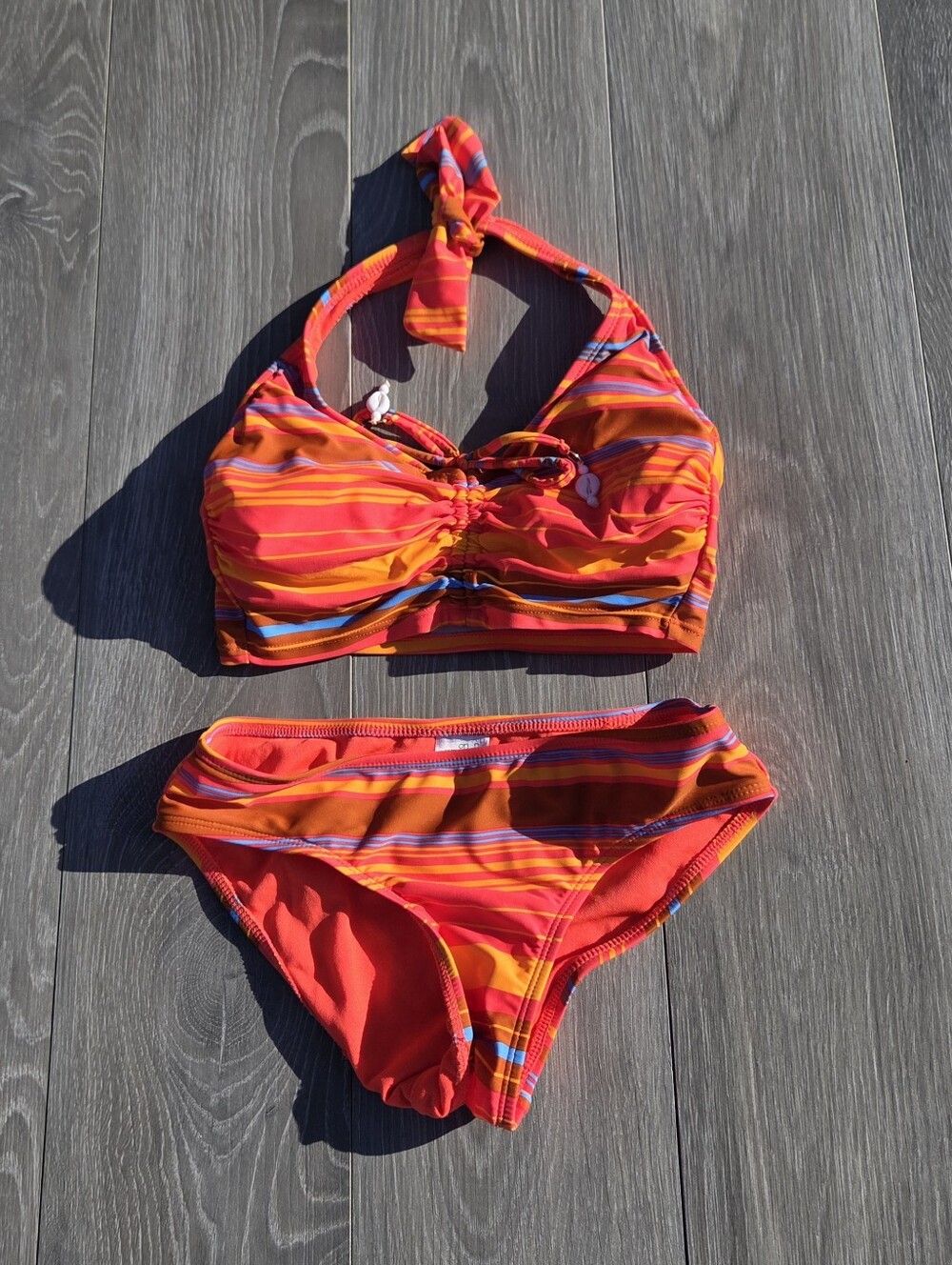 wild fable Coral & Orange Striped Halter Bikini Set